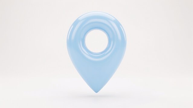 Light blue 3d map pin glossy location marker on white background