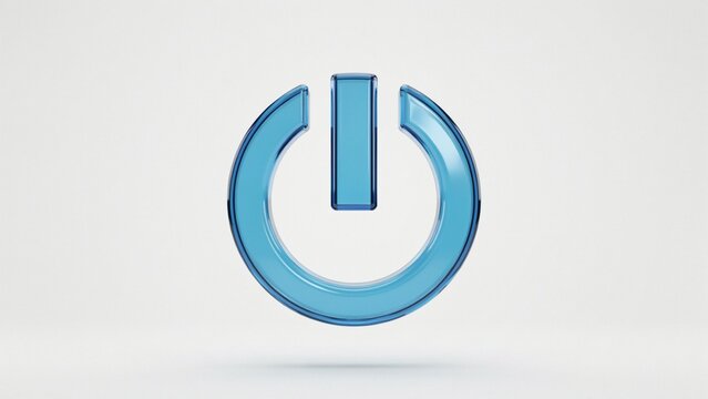 Glossy blue 3d power button symbol on white background