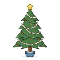 Obraz premium Decorated Christmas tree with popcorn garland and lights
