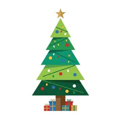 Obraz premium Stylized Christmas tree with gifts and decorations