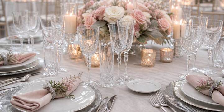 Table Place Settings Elegant Empty Dusty Rose Wedding Romantic Concept