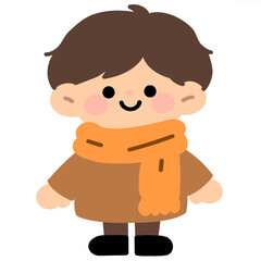 Cute Little Boy Wearing Warm Winter Scarf and Coat