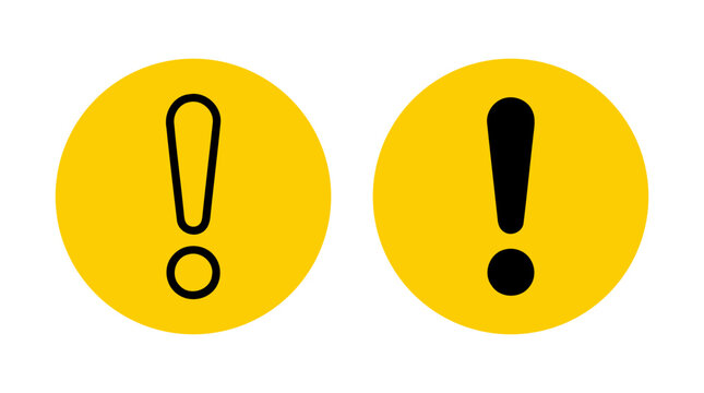 Warning exclamation mark alert icons on yellow circular background with exclamation attention graphics important information interface isolated