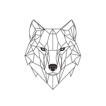 Geometric line art wolf head illustration in black and white isolated on a transparent background