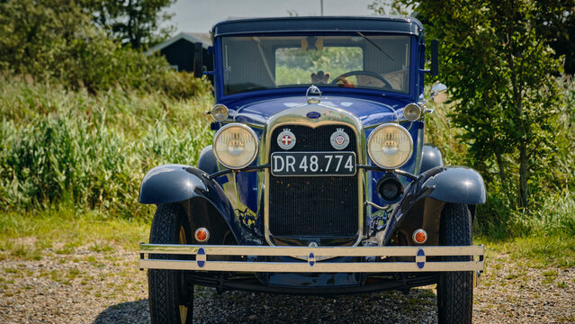 Vintage A Ford model in beautiful blue at Sneum Sluse Tjaereborg Denmark classic car show and automotive history This oldtimer vehicle heritage and collectible design