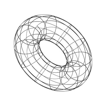 Abstract 3D wireframe torus futuristic geometric doughnut shape symbolizing continuous curvature, topology