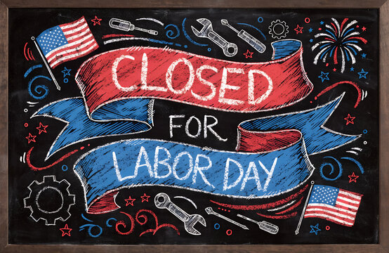 Labor day usa closed, We will be closed for labor day sign with american flag, Business closed for labor day with american flags, We will be closed on labor day announcement with american flag