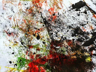 Naklejka premium Handmade abstract art paper texture with expressive acrylic paint, rough grunge brush strokes and mixed media style. Artistic background for modern design, collage, posters, packaging and branding.