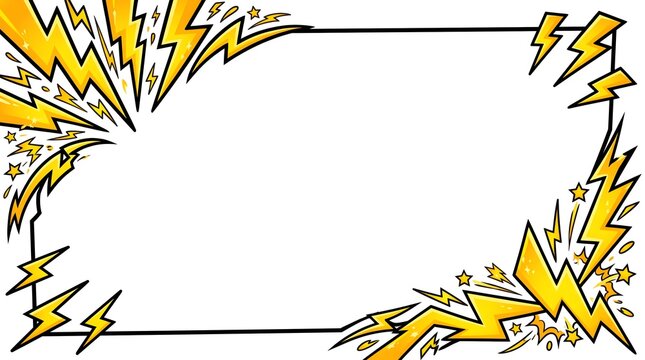 Dynamic cartoon lightning border with white copy space background