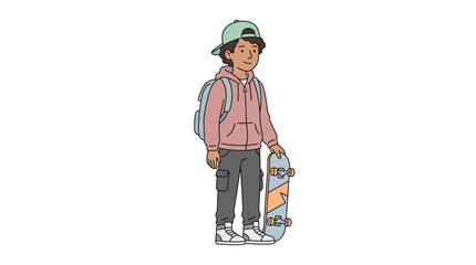 Young Person with Skateboard and Backpack