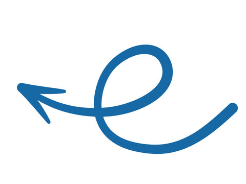 Hand Drawn Blue Curved Arrow Vector &ndash; Swirl Loop Pointer Element