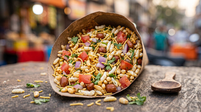 Bhel Puri or Jhalmuri, a popular savory Indian street food snack.