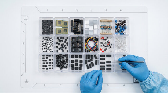 Hands organizing electronic components for e waste recycling and precious metal recovery in urban mining process