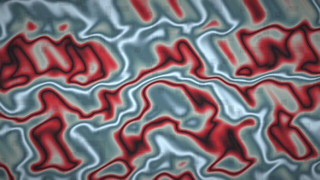 Red and silver flowing liquid pattern with sharp metallic highlights.