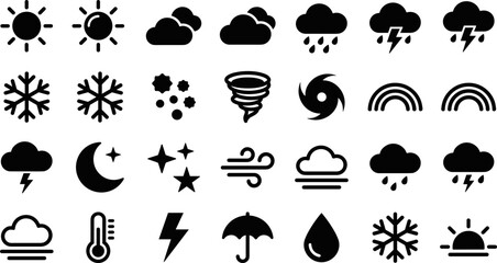 Obraz premium Set of Weather Icons Collection Featuring Various Meteorological Conditions.