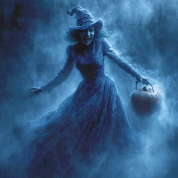 All hallows' eve spectacle: mystical witch in enchanted costume