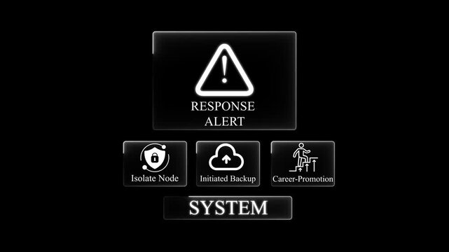 Digital interface display showing a response alert warning with system computing and text labels isolated on a black background