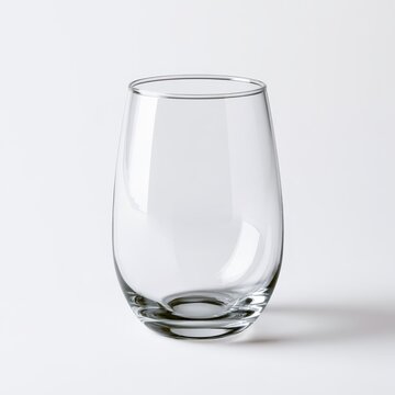 Clear stemless wine glass isolated on white background with studio lighting