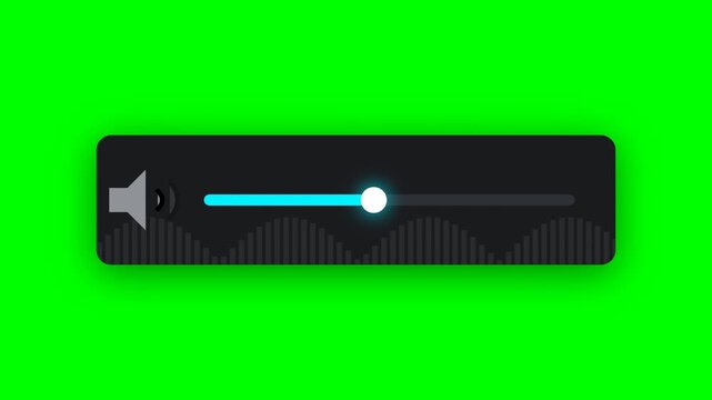 Volume slider bar adjusting audio levels with smooth motion on green background for digital video project