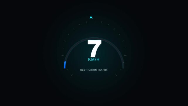 Digital speedometer gauge interface showing dynamic speed updates for modern navigation vehicle motion video graphics animation