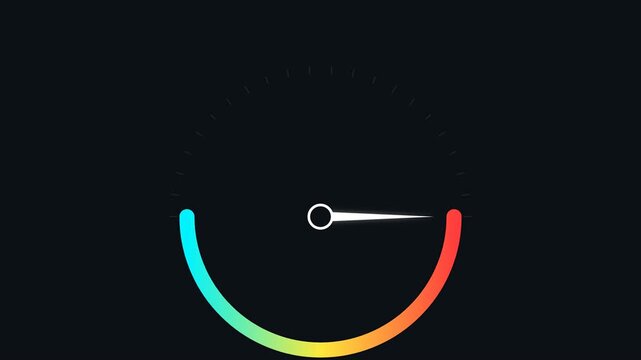 Digital speedometer gauge animation featuring a rotating needle with color changing indicator motion video footage clip