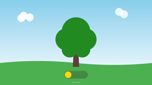 Minimalist seasonal tree animation transforming between green summer foliage and cold winter snow video motion clip