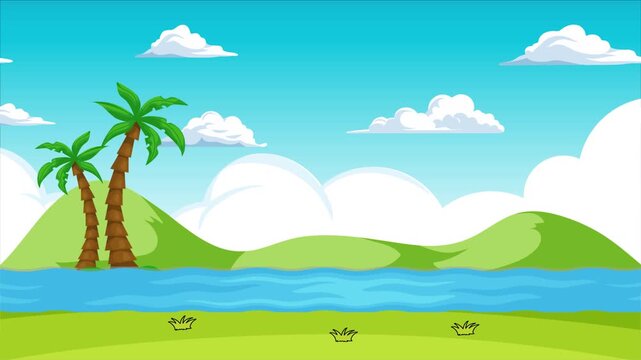 Cartoon Tropical Island Landscape Background