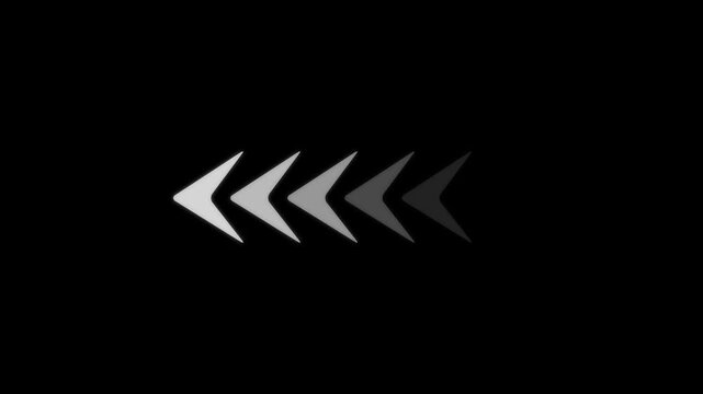 Five grey chevron arrows pointing to the left in a horizontal row with a gradient effect on a dark black background for a simple navigation