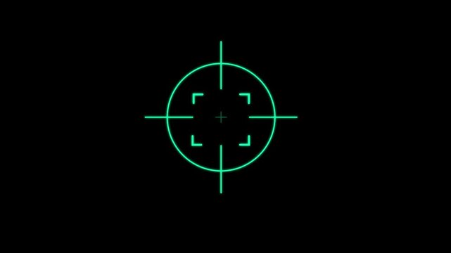 Neon green digital crosshair reticle with inner square brackets centered on a black background for gaming interface or target acquisition systems