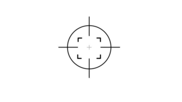 Simple black digital crosshair reticle with inner square brackets centered on a solid white background for clean ui and