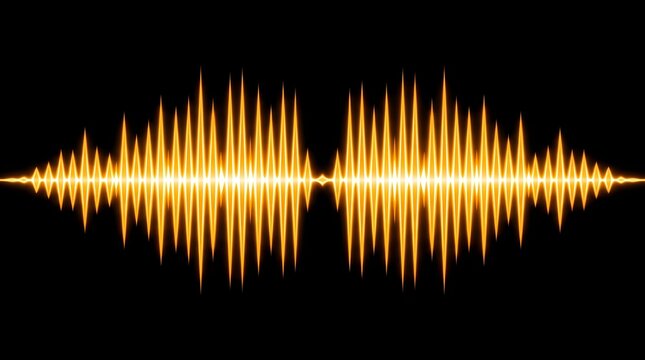 Golden sound wave audio equalizer visualizer isolated on black background with audio tech, equalizer