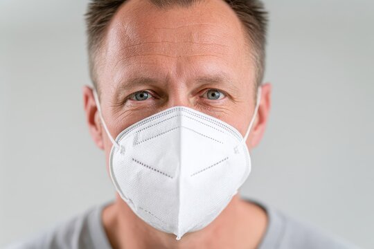 Close-up portrait of a man with a protective face mask conveying health and safety