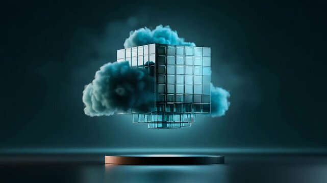 Translucent Cyan Cloud Structure Formed of Digital Panels