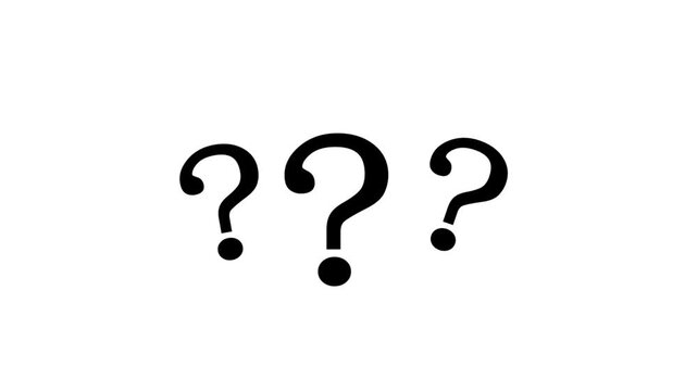 Three black question marks arranged in a horizontal line on a plain white background symbolizing inquiry confusion and the unknown nature of questions and problems to be solved by investigation and