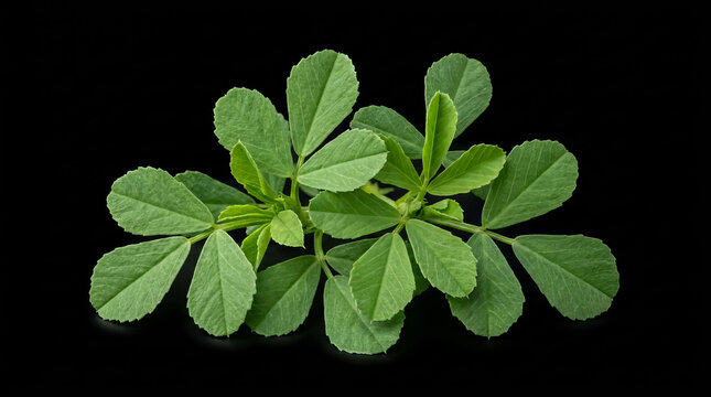 Fresh Bangladeshi Fenugreek Leaves (Methi Shak) Isolated on Black Background, Premium Organic Food Photography