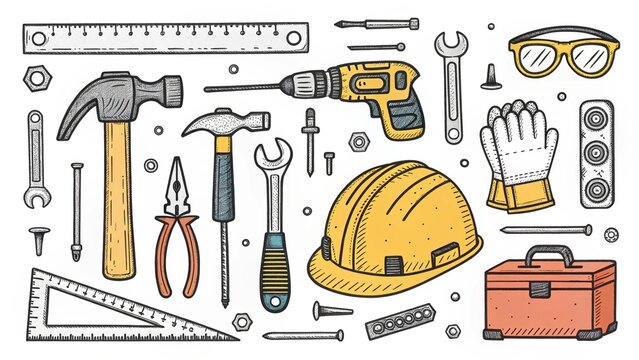 vector set of tools worker