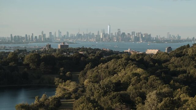 Aerial view of New York City and Staten Island. Shot on a summer afternoon.