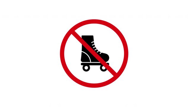 No Roller Skating Prohibition Sign Animated Icon With Alpha Channel. Forbidden Roller Skating Warning And Restriction Motion Graphic. Stop And Ban Notice. On Transparent Background