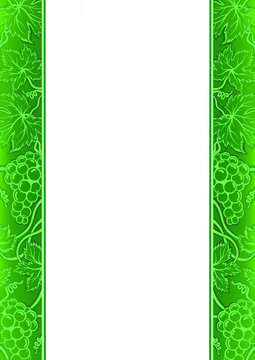 Green Grape Vine Vertical Border Frame Illustration Isolated on Transparent Background, Decorative Botanical Border with Leaves and Grapes PNG Clipart