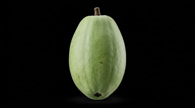 Fresh Bangladeshi Green Papaya (Kacha Pepe) Isolated on Black Background, Premium Organic Food Photography