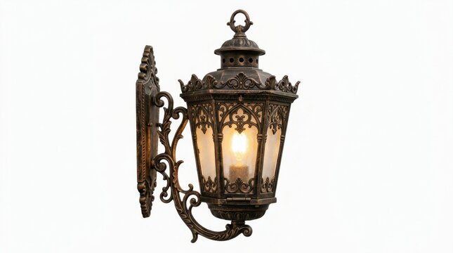 Vintage style outdoor wall lantern lamp isolated on white background