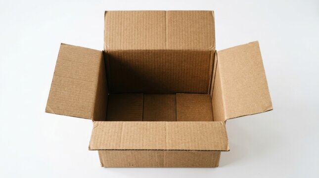Open empty cardboard box isolated on white background