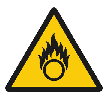 Oxidizing hazard warning sign symbol for chemical safety.