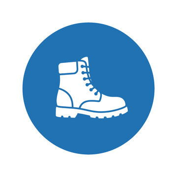 Work boot icon inside blue circle vector illustration.