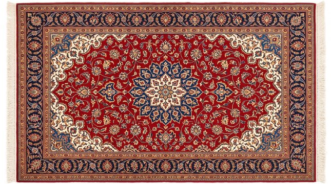 Traditional Persian carpet with intricate floral patterns, red oriental rug with ornamental medallion, vintage wool textile for home decor isolated PNG with Transparent Background