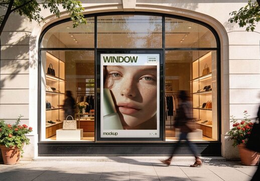 Storefront Window Poster Mockup For Branding And Retail Design