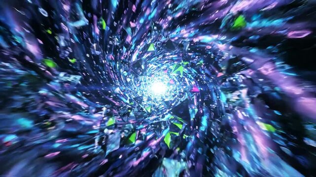Abstract Neon Particle Tunnel with Glowing Core and Dynamic Swirl Motion