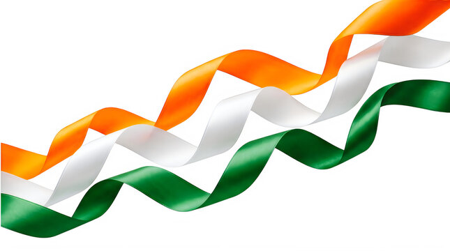 Indian Tricolor Ribbon Wave Isolated Transparent PNG