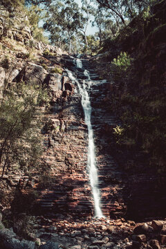 Australia, First Falls is an iconic, approximately 30-meter-high waterfall located in Morialta Conservation Park, nestled in the Adelaide Hills just 10 kilometers northeast of Adelaide's city center.