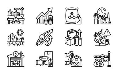 Fototapeta premium Agriculture Icons: Farming, Growth, Supply Chain, and Economic Icons for Industry